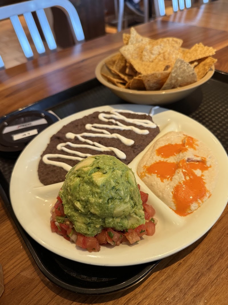 Guac, beans, chips spread