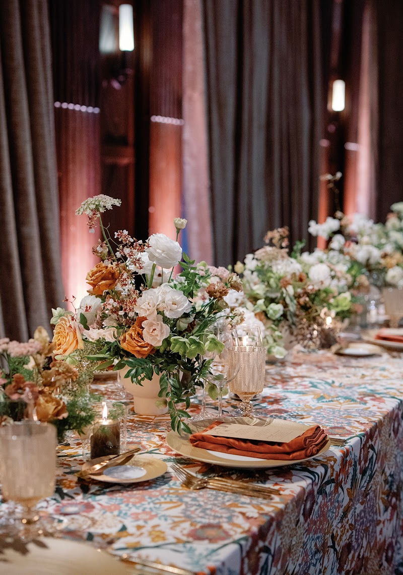 Richly styled reception tablescape