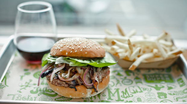 Fresh burger, fries, drink