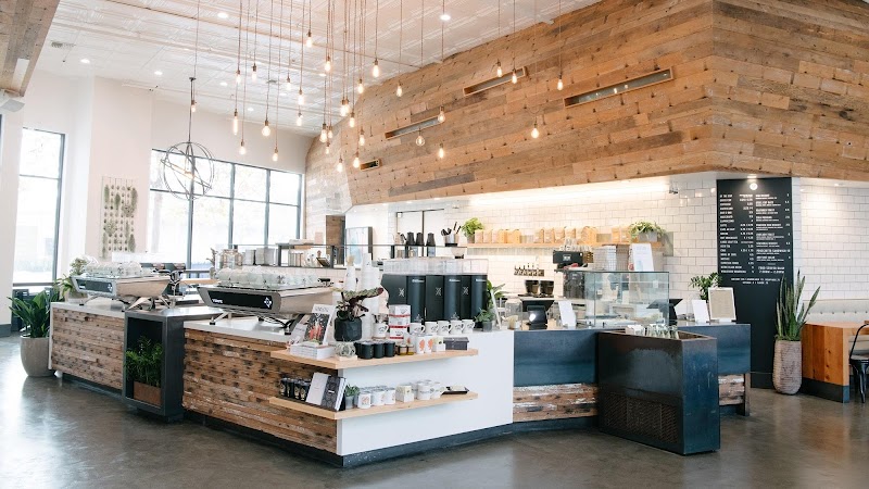 Warm, open roastery counter